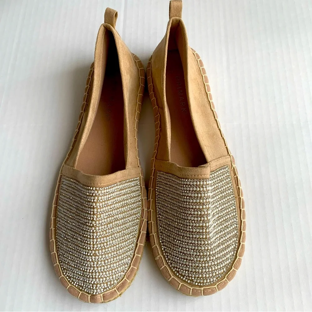 Primark.‎ Pale pink espadrilles. embellished/jeweled w/pearls and rhinest…